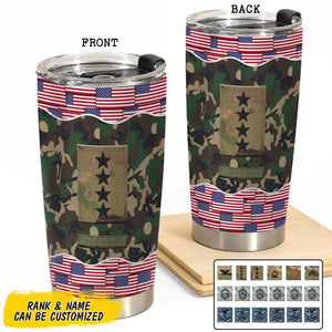 Personalized US Soldier/ Veteran Flag Rank Camo Tumbler Printed 23MAR-BQT30