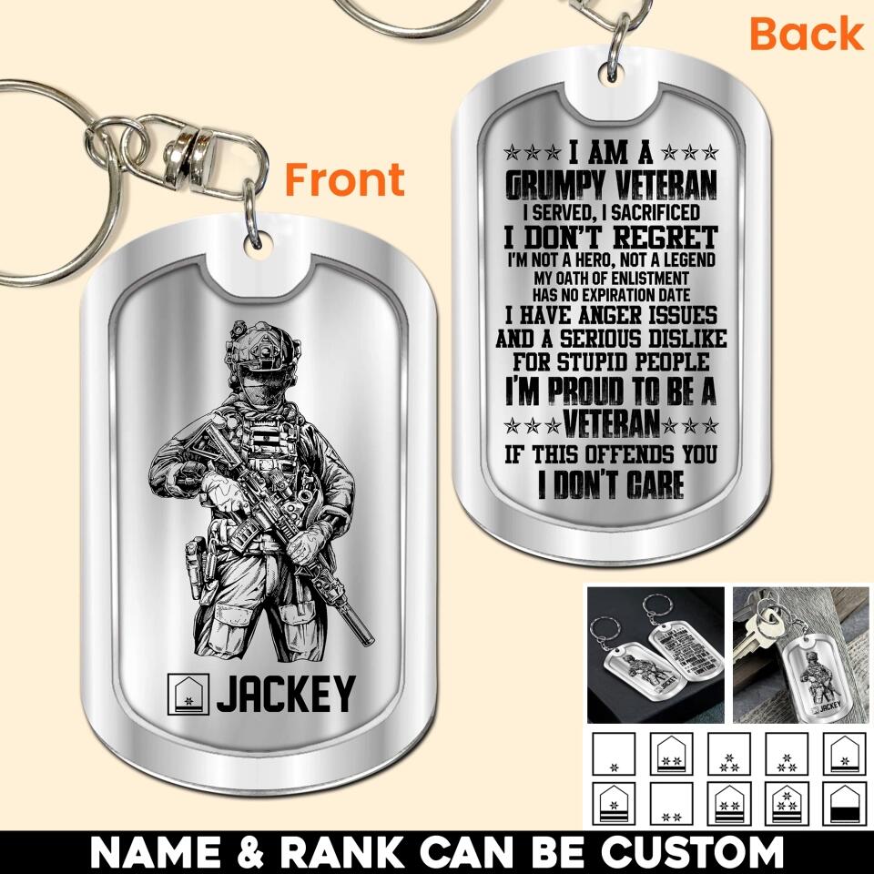 Personalized Austrian Soldier/Veteran Rank Camo I Am A Grumpy Veteran I Served, I Sacrificed Keychain Printed 23APR-HQ01