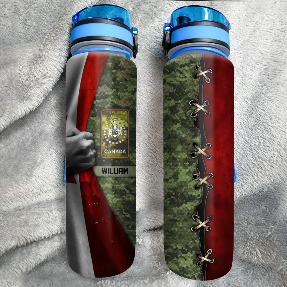 Personalized Canadian Soldier/ Veteran Rank Flag And Camo Water Tracker Bottle Printed 23APR-DT03