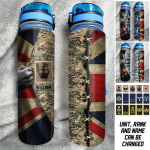 Personalized UK Soldier/ Veteran Rank Flag And Camo Water Tracker Bottle Printed 23APR-DT03