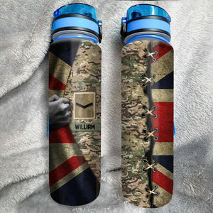 Personalized UK Soldier/ Veteran Rank Flag And Camo Water Tracker Bottle Printed 23APR-DT03