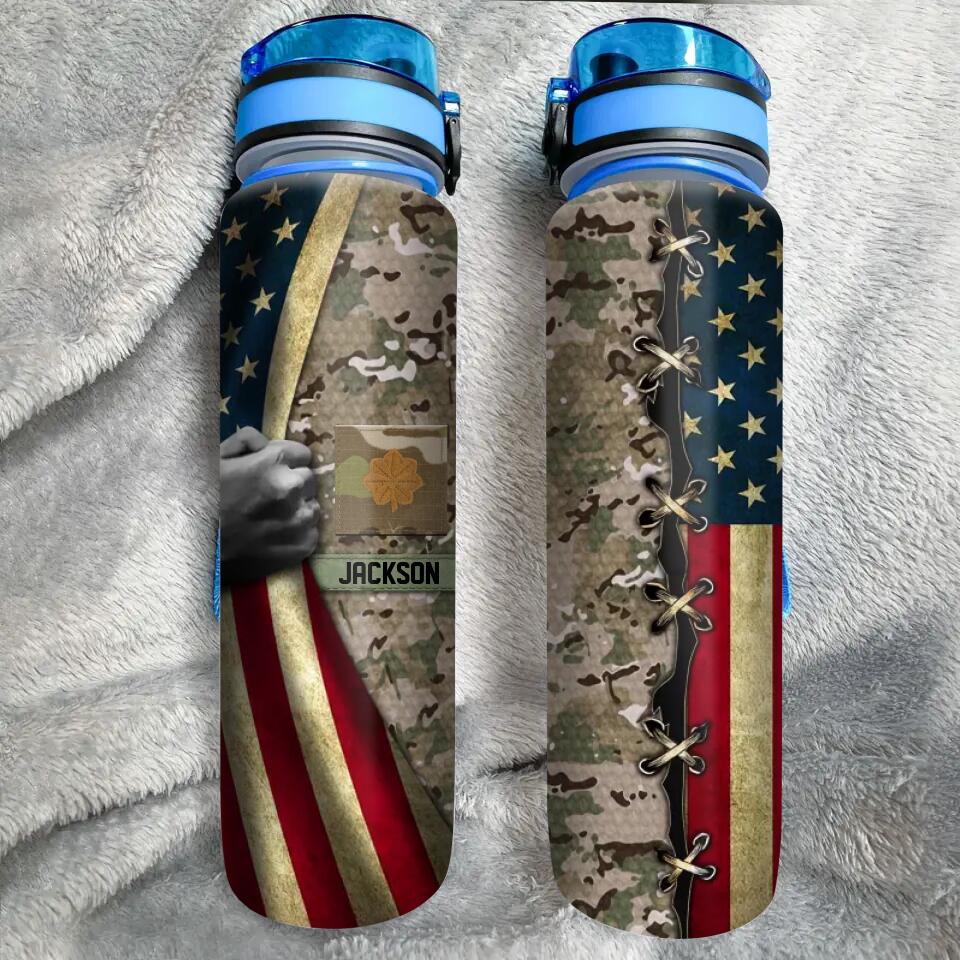 Personalized US Soldier/ Veteran Rank Flag And Camo Water Tracker Bottle Printed 23APR-DT03