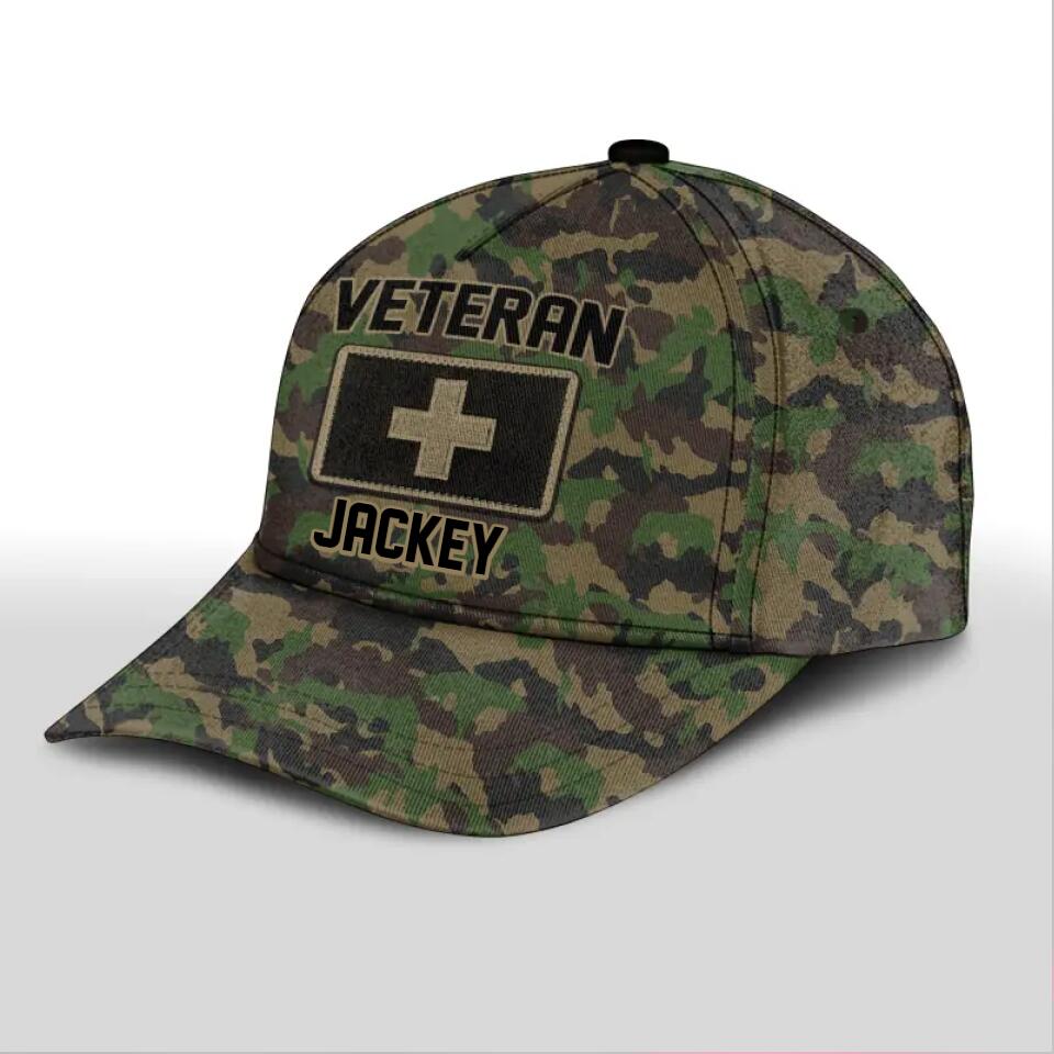 Personalized Swiss Soldier/ Veteran Flag Camo Peaked Cap 3D Printed 23APR-HQ03