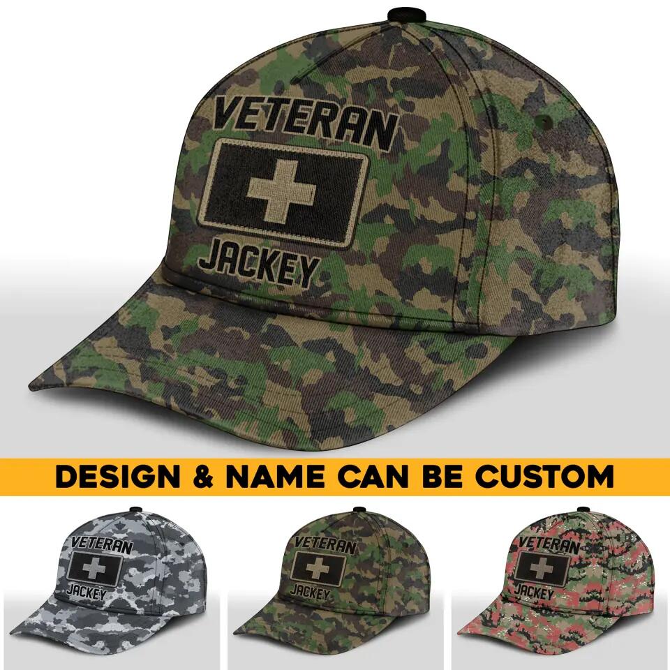Personalized Swiss Soldier/ Veteran Flag Camo Peaked Cap 3D Printed 23APR-HQ03