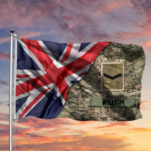 Personalized UK Soldier/Veteran Flag Rank Camo House Flag Printed QTDT0404