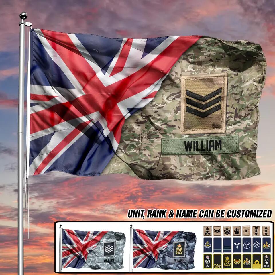 Personalized UK Soldier/Veteran Flag Rank Camo House Flag Printed QTDT0404