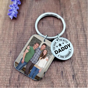 Personalized Upload Your Dad Grandpa Photo The Man The Myth The Legend Keychain Printed PNDT0104