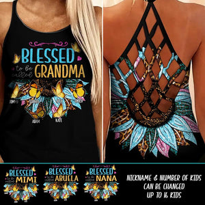 Personalized Blessed To Be Called Grandma Mom Aunt Nana Sunflower Kid Name Butterfly Criss Cross Tank Printed 23APR-DT04