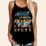 Personalized Blessed To Be Called Grandma Mom Aunt Nana Sunflower Kid Name Butterfly Criss Cross Tank Printed 23APR-DT04