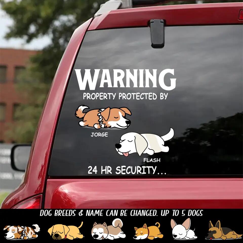 Personalized Warning Property Protected By Dog 24hr Security Decal Printed QTDT0504