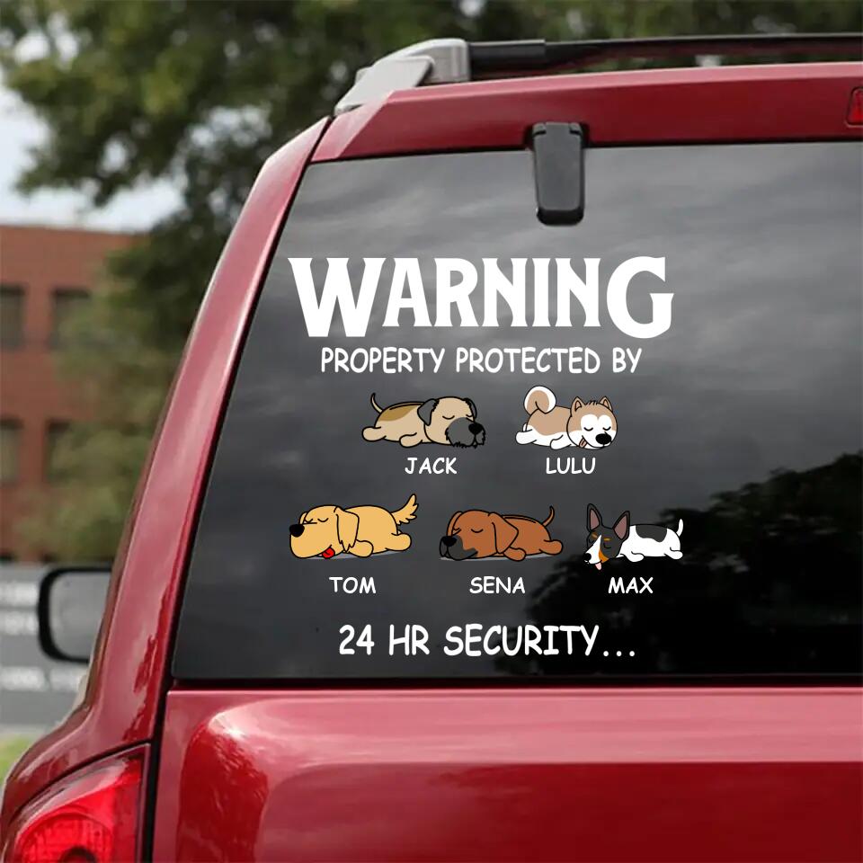 Personalized Warning Property Protected By Dog 24hr Security Decal Printed QTDT0504