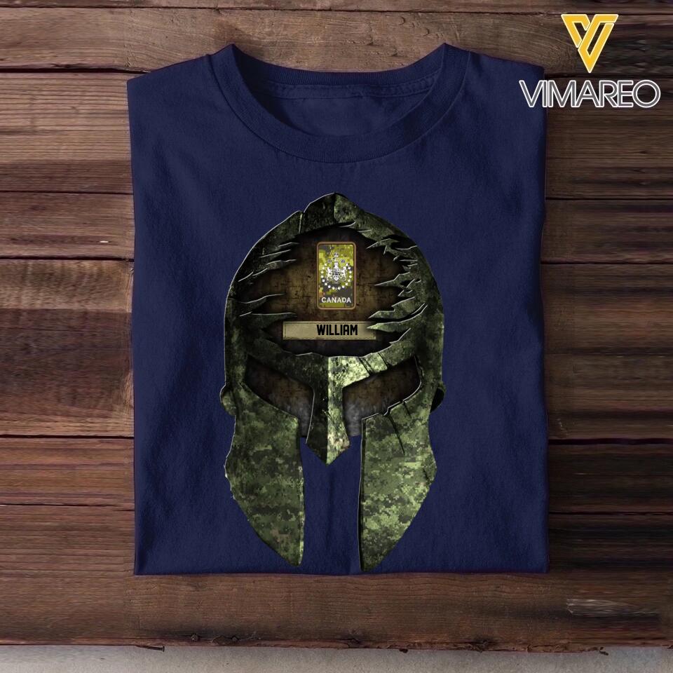 Personalized Spartan SKull Canadian Soldier/ Veteran Rank Camo  Tshirt Printed 23APR-HQ06