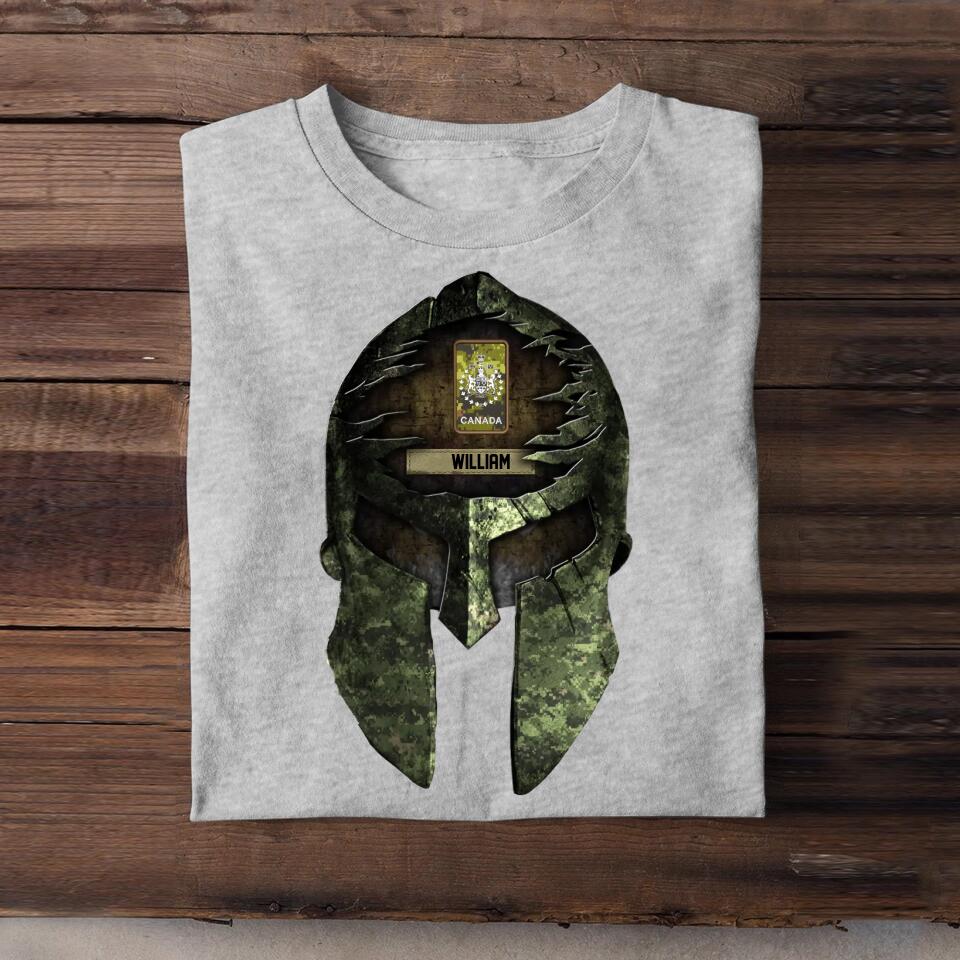 Personalized Spartan SKull Canadian Soldier/ Veteran Rank Camo  Tshirt Printed 23APR-HQ06