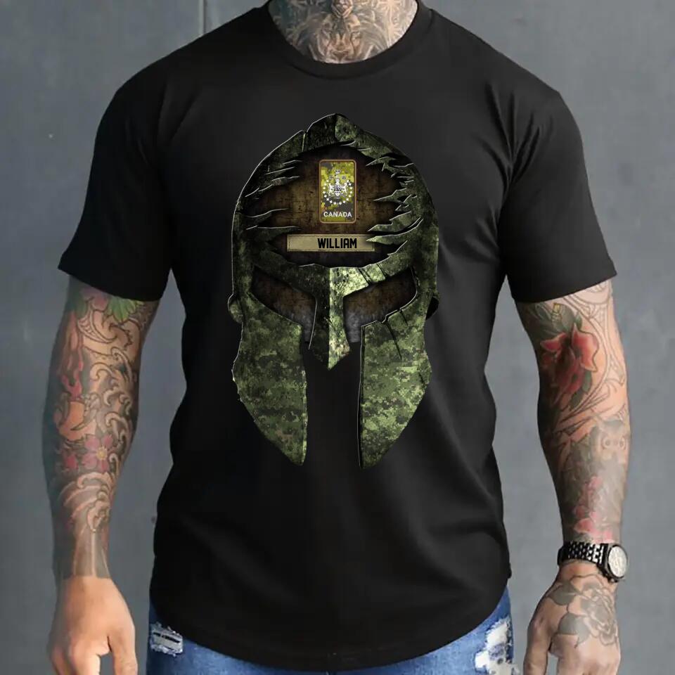Personalized Spartan SKull Canadian Soldier/ Veteran Rank Camo  Tshirt Printed 23APR-HQ06