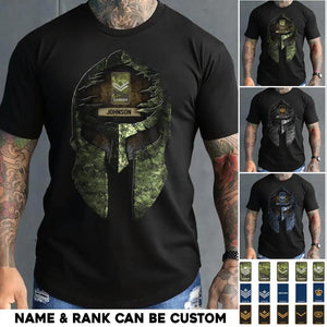 Personalized Spartan SKull Canadian Soldier/ Veteran Rank Camo  Tshirt Printed 23APR-HQ06