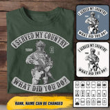 Personalized UK Soldier/ Veteran I I Served My Country What Did You Do Tshirts 23APR-BQT06