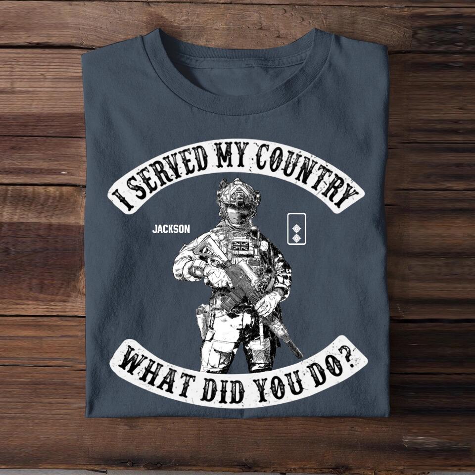 Personalized UK Soldier/ Veteran I I Served My Country What Did You Do Tshirts 23APR-BQT06