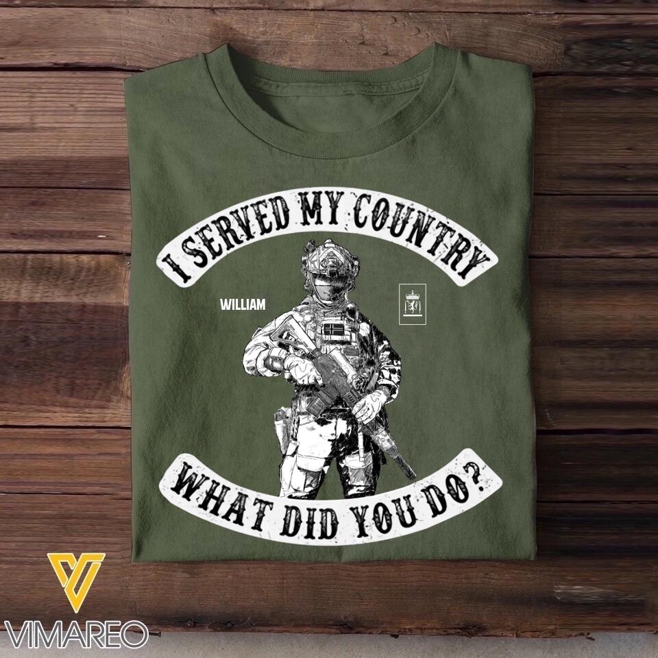Personalized Norwegian Soldier/ Veteran I I Served My Country What Did You Do Tshirts 23APR-BQT06