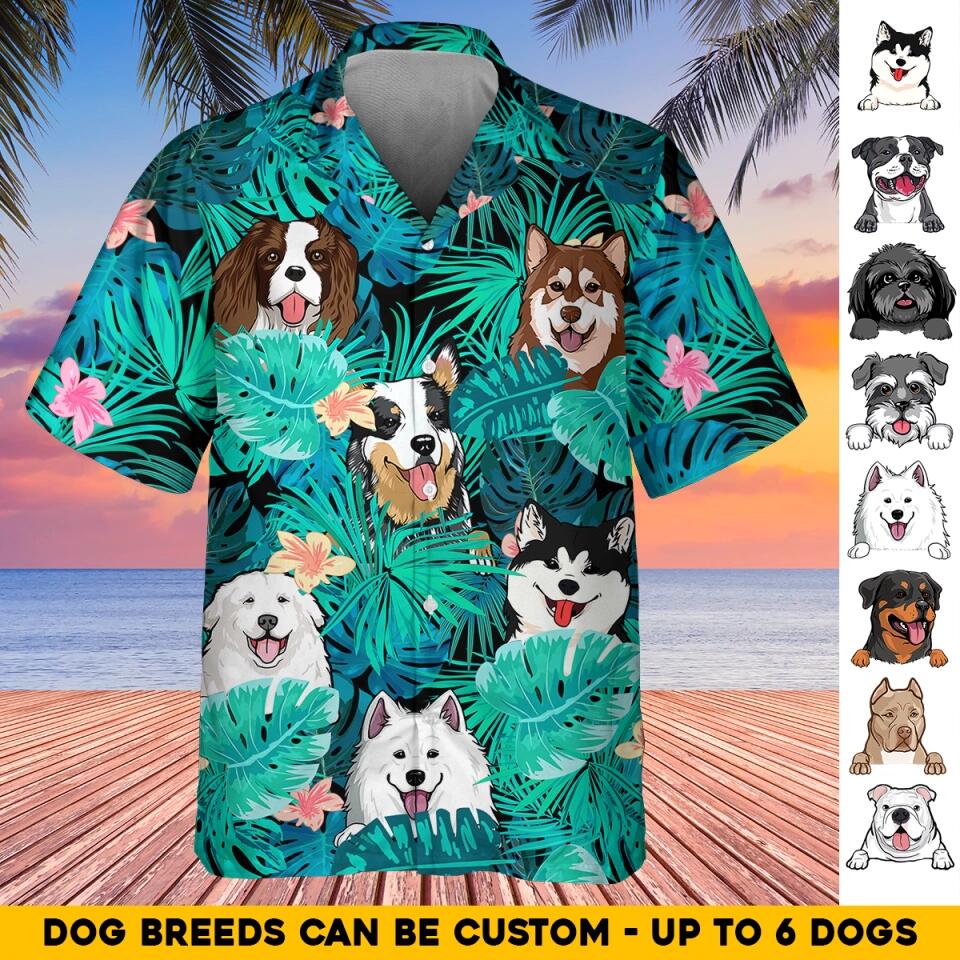 Personalized Dogs On Tropical Background Dog Lovers Gift Hawaii Shirt Printed QTHQ0704