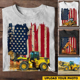 Personalized Upload Your Heavy Equipment Operator Photo US Flag Tshirts 23APR-HQ07