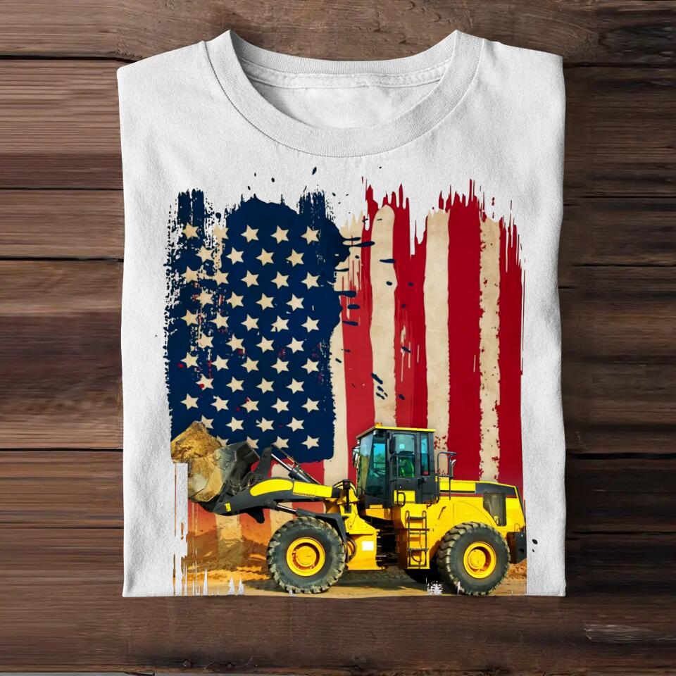 Personalized Upload Your Heavy Equipment Operator Photo US Flag Tshirts 23APR-HQ07