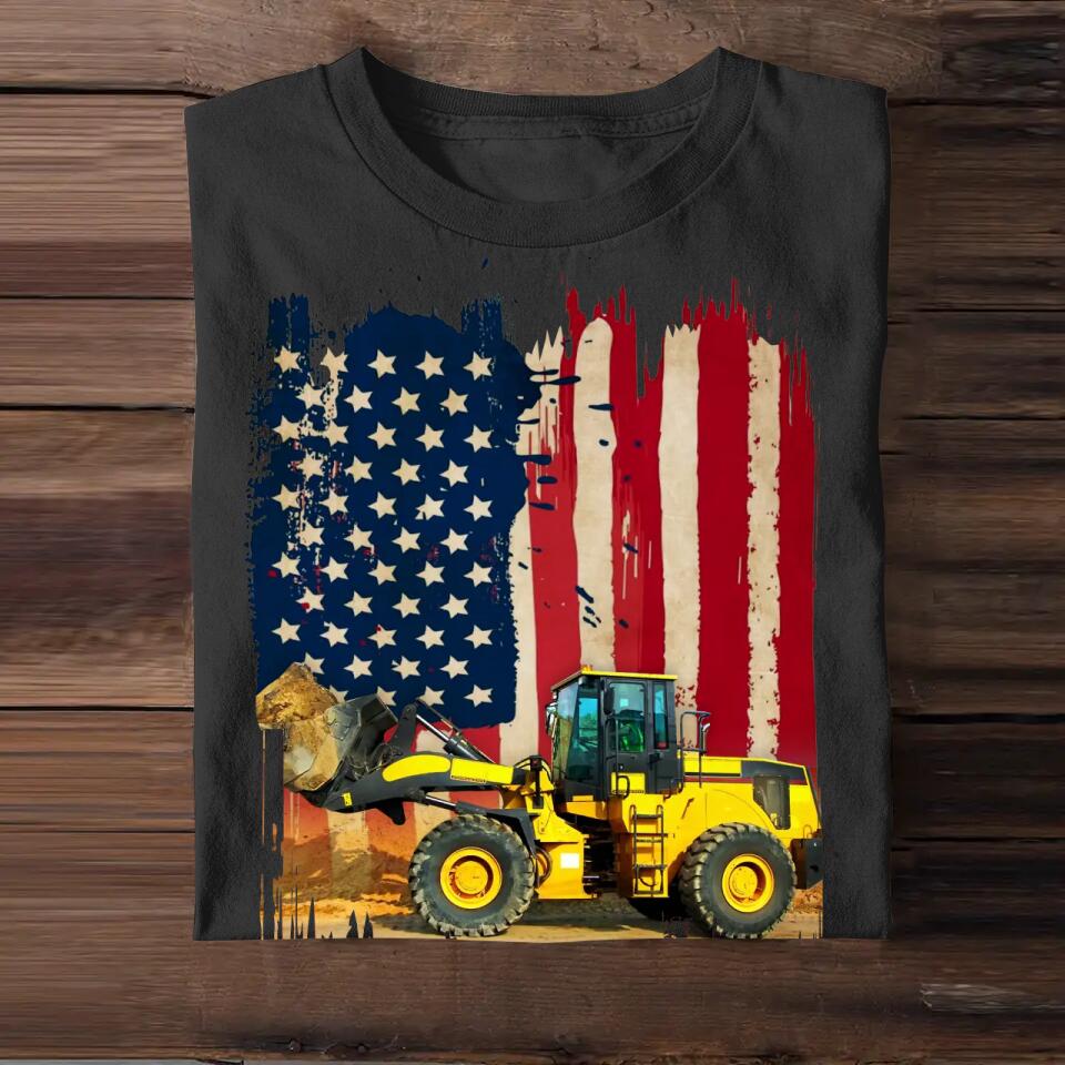Personalized Upload Your Heavy Equipment Operator Photo US Flag Tshirts 23APR-HQ07