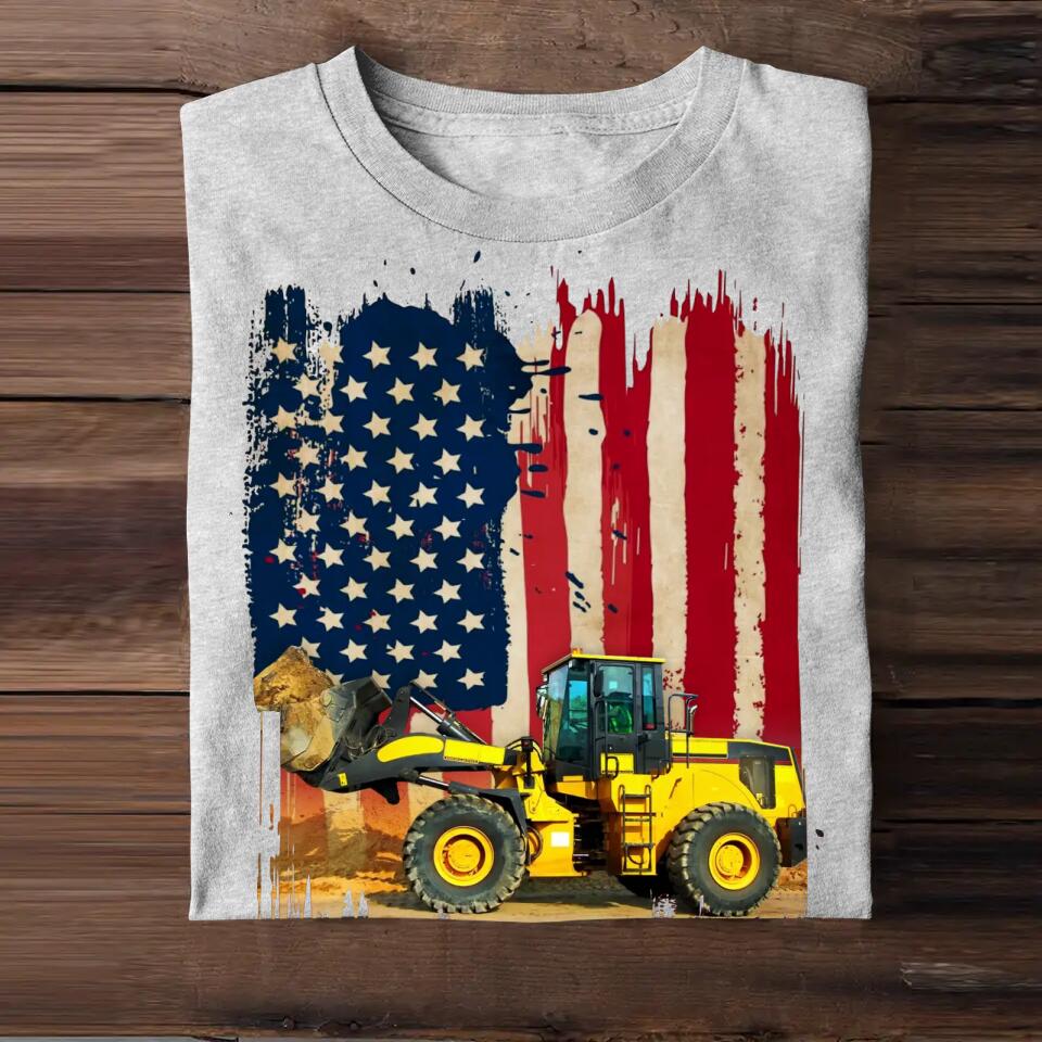 Personalized Upload Your Heavy Equipment Operator Photo US Flag Tshirts 23APR-HQ07