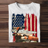 Personalized Upload Your Chainsaw Photo Arborist 
 US Flag Tshirts 23APR-DT07