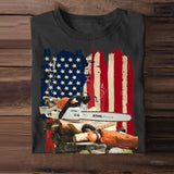 Personalized Upload Your Chainsaw Photo Arborist 
 US Flag Tshirts 23APR-DT07