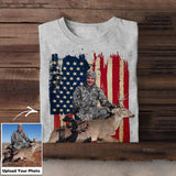 Personalized Upload Your Deer Hunting Photo 
 US Flag Tshirts 23APR-DT07