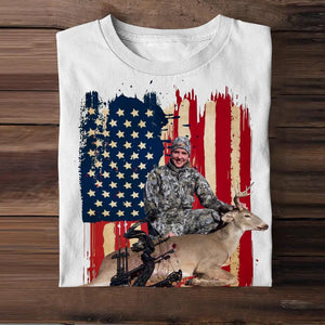 Personalized Upload Your Deer Hunting Photo 
 US Flag Tshirts 23APR-DT07