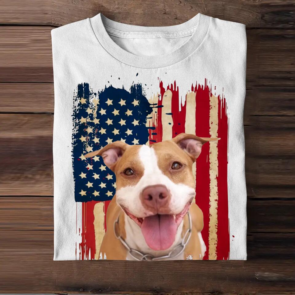 Personalized Upload Your Pitbull Photo 
 US Flag Tshirts 23APR-DT07