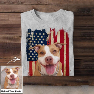 Personalized Upload Your Pitbull Photo 
 US Flag Tshirts 23APR-DT07
