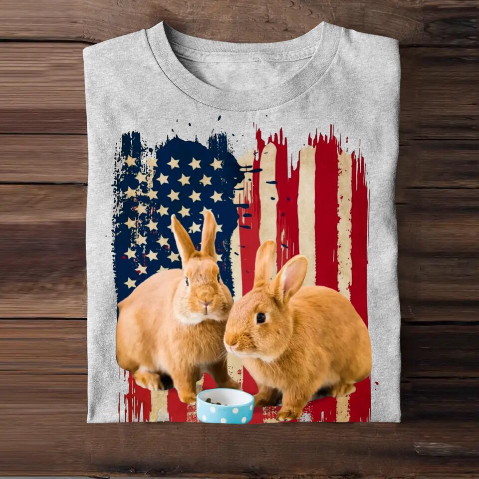 Personalized Upload Your Rabbit Photo 
 US Flag Tshirts 23APR-DT07