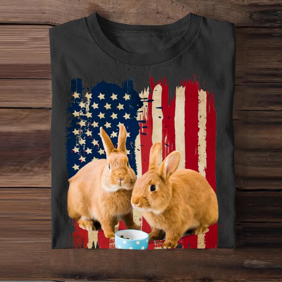 Personalized Upload Your Rabbit Photo 
 US Flag Tshirts 23APR-DT07