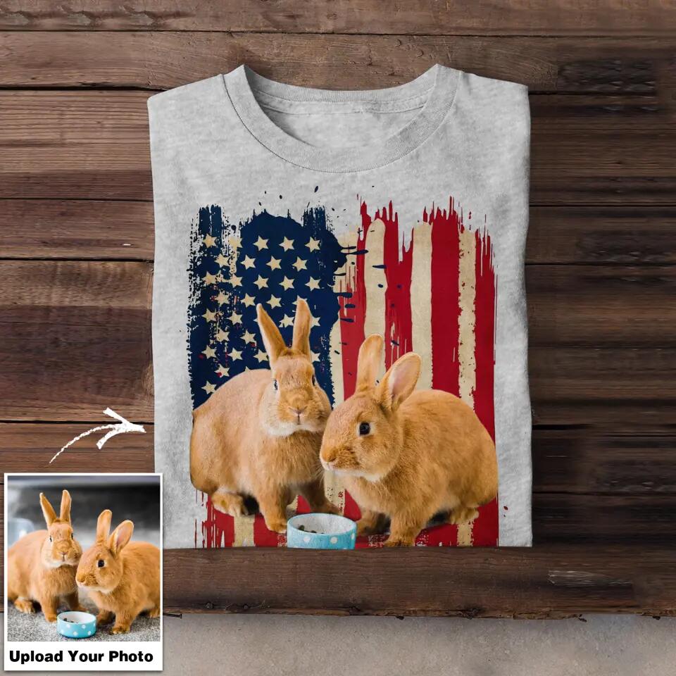 Personalized Upload Your Rabbit Photo 
 US Flag Tshirts 23APR-DT07