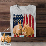 Personalized Upload Your Rabbit Photo 
 US Flag Tshirts 23APR-DT07