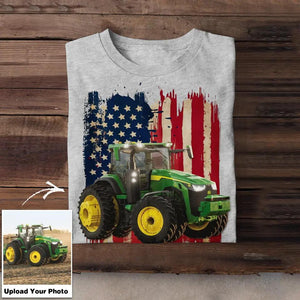 Personalized Upload Your Tractor Photo 
 US Flag Tshirts 23APR-DT07
