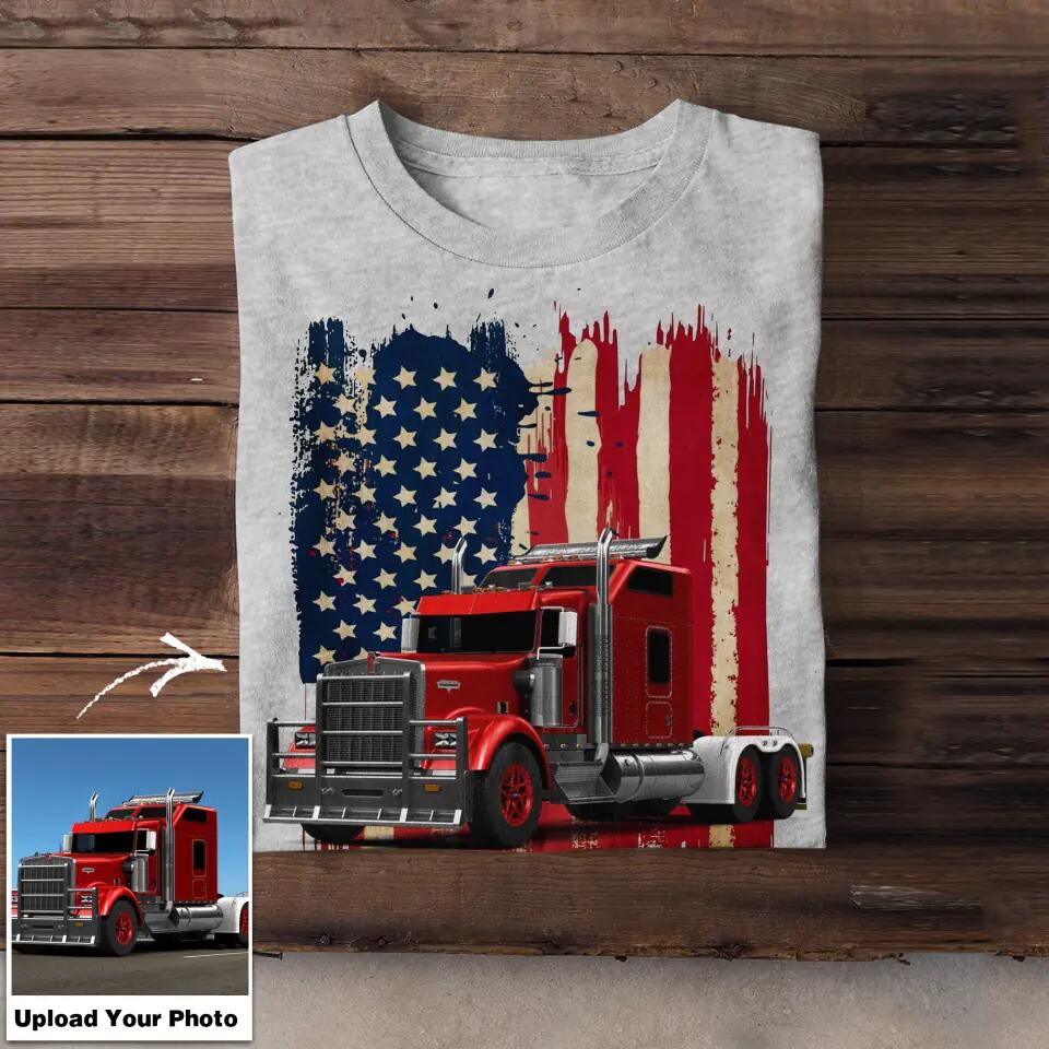 Personalized Upload Your Truck Photo 
 US Flag Tshirts 23APR-DT07