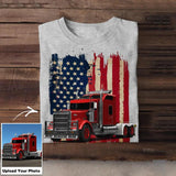 Personalized Upload Your Truck Photo 
 US Flag Tshirts 23APR-DT07
