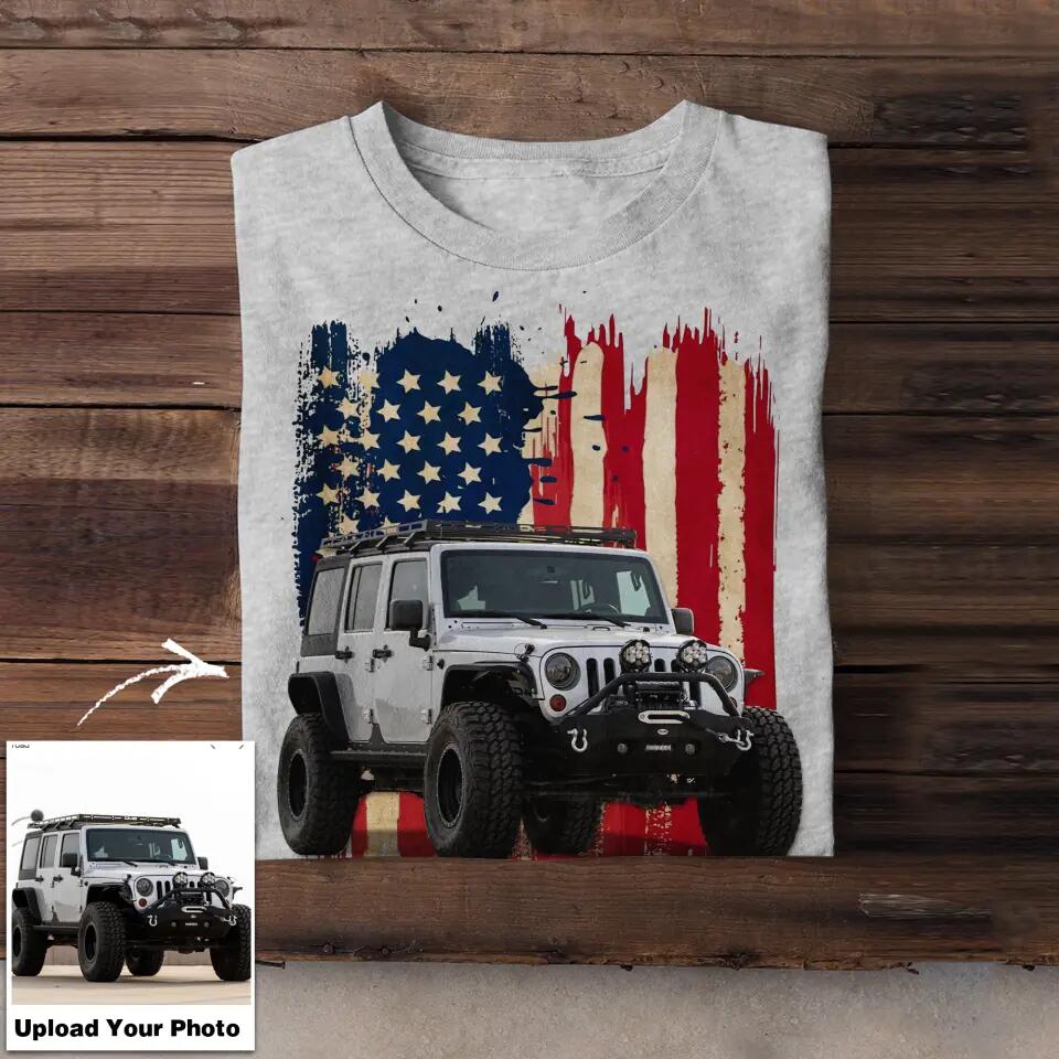 Personalized Upload Your Jeep Photo 
 US Flag Tshirts 23APR-DT07