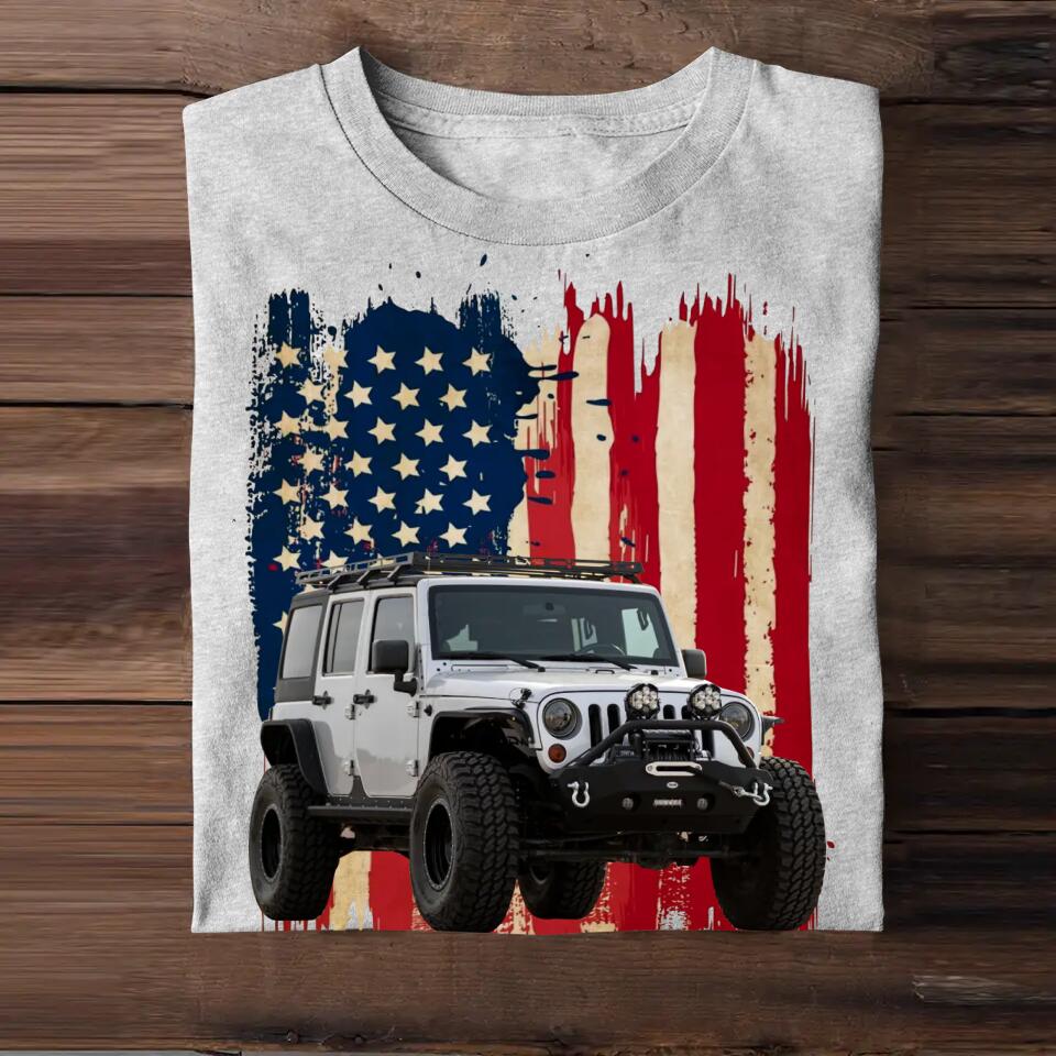 Personalized Upload Your Jeep Photo 
 US Flag Tshirts 23APR-DT07