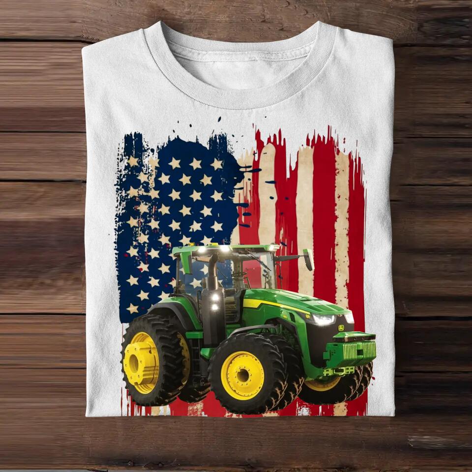 Personalized Upload Your Tractor Photo 
 US Flag Tshirts 23APR-DT07