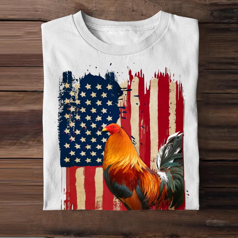 Personalized Upload Your Rooster Photo 
 US Flag Tshirts 23APR-PN10