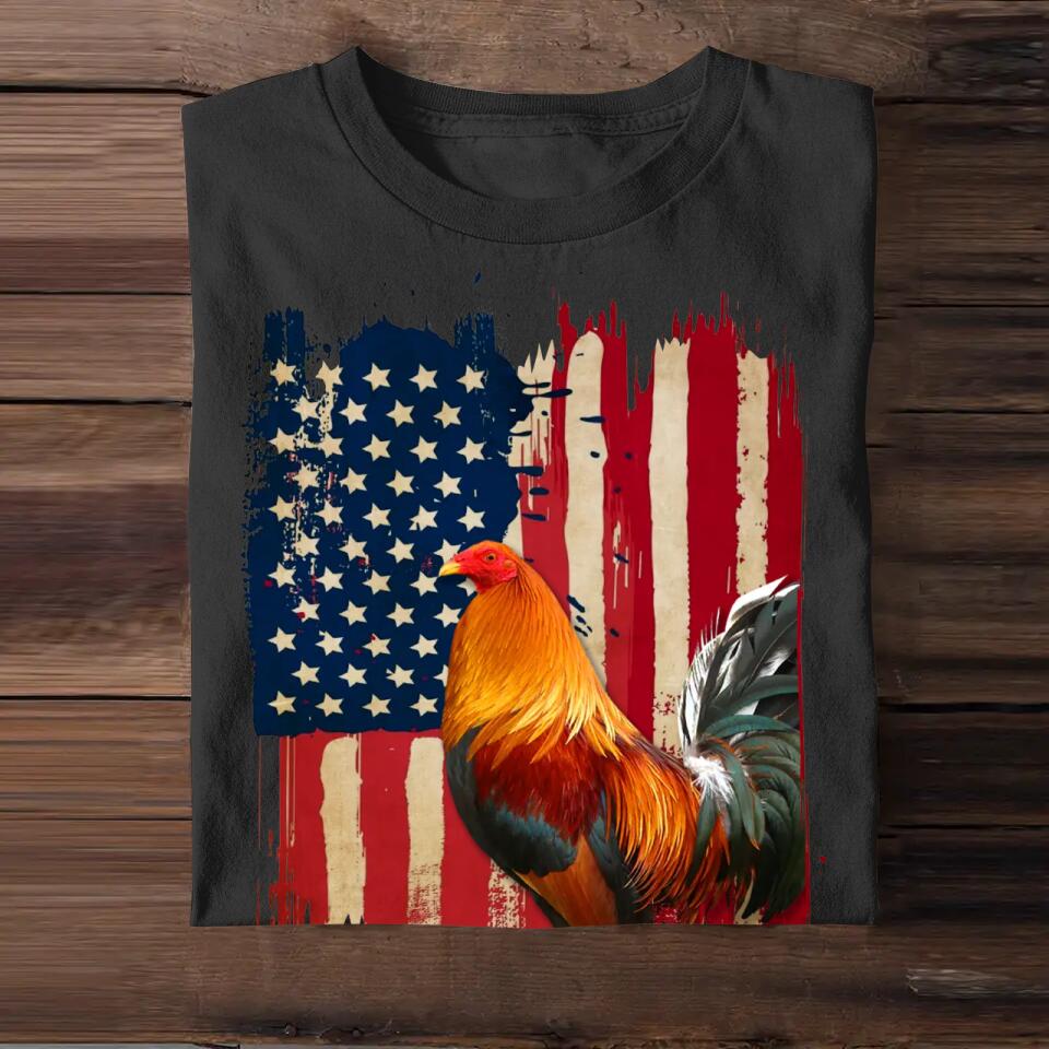 Personalized Upload Your Rooster Photo 
 US Flag Tshirts 23APR-PN10