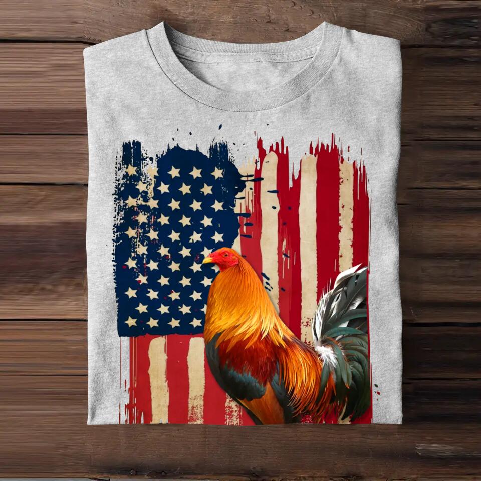 Personalized Upload Your Rooster Photo 
 US Flag Tshirts 23APR-PN10