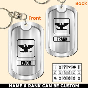 Personalized US Veteran/Soldier Rank Camo & Name Keychain Printed 23APR-BQT14