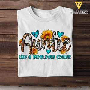 Personalized Auntie Like A Mom Only Cooler Western Sunflower & Heart Kid's Name Hand Tshirt Printed 23APR-BQT15