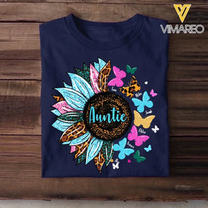 Personalized Auntie Sunflower & Kid Name Tshirt Printed 23APR-BQT17