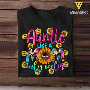 Personalized Auntie Like A Mom Only Cooler Sunflower & Kid Name Tshirt Printed PNBQT1704